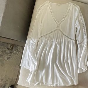 Lovestitch Dress, White - Size M - Bohemian Bell Sleeves